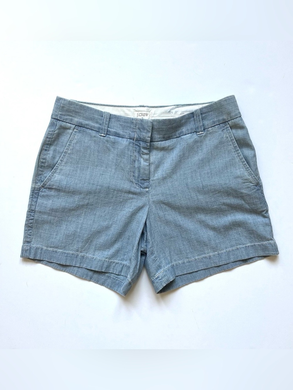 J CREW 5” Light Blue Chambray Shorts Size 12 100% Cotton B9356